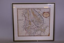 A Robert Morden hand coloured map of Lincolnshire, 42cm x 37cm