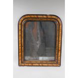 An antique French overmantel mirror with grained effect frame, 47cm x 56cm