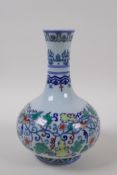 A Doucai porcelain bottle vase with bat and gourd vine decoration, Chinese Qianlong seal mark to