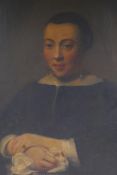 A head and shoulder portrait of a C17th Dutch woman, antique oil on canvas, 61cm x 69cm