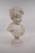 A. del Perugia, marble bust of a young boy, mounted on a marble socle, 38cm high