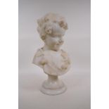 A. del Perugia, marble bust of a young boy, mounted on a marble socle, 38cm high