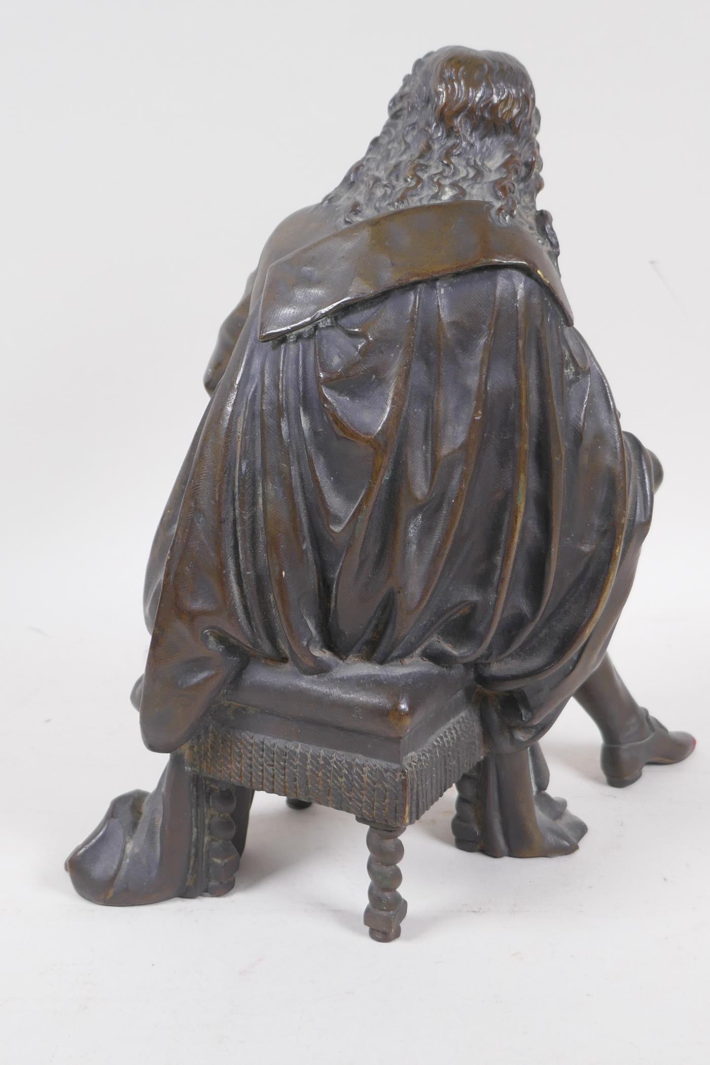 A bronze figure of a seated man in C17th dress, signed Boret?, 24cm high - Image 4 of 6