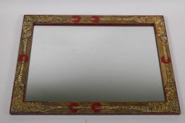 An Art Deco mirror with lacquer decoration, 40cm x 53cm