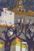 Elizabeth Harris, view of a high street, limited edition five colour screen print, 4/14, pencil