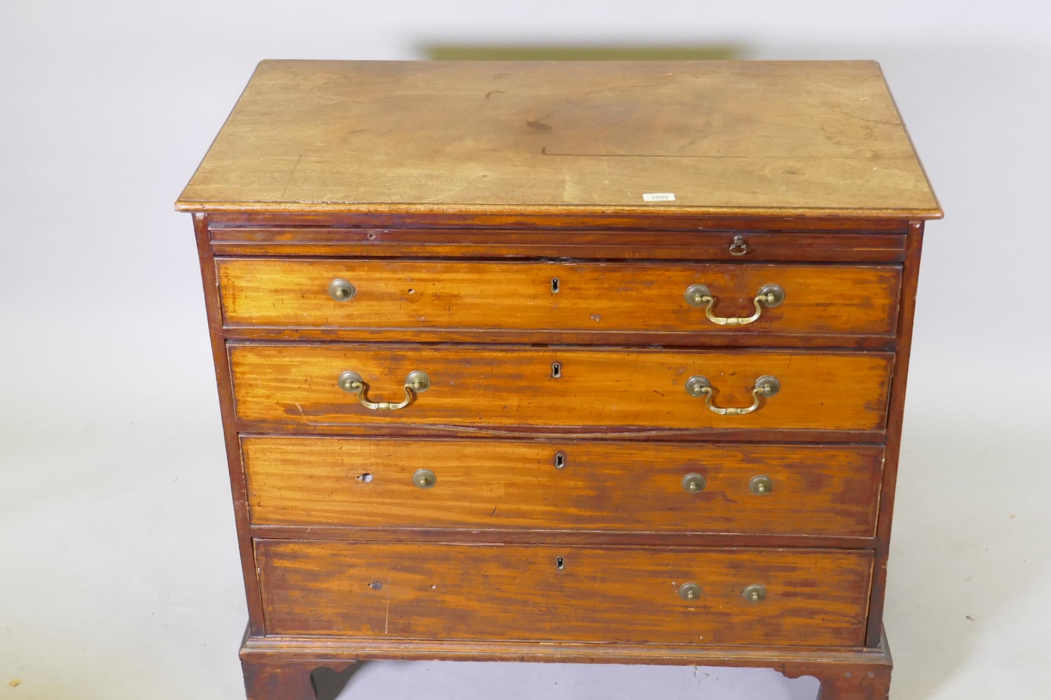 A Georgian mahogany chest, with brushing slide over four graduated cock beaded drawers, solid top, - Image 2 of 4