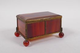 A C19th German banded agate and ormolu trinket box, 13cm x 9cm, 7cm high