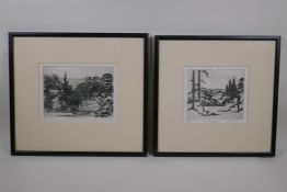 Joy Stewart, The Bridge, and  Country Road, two limited edition etchings, 1/25, pencil signed,