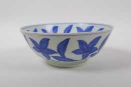 A blue and white porcelain bowl with floral vine decoration, Chinese Chenghua 6 character mark to