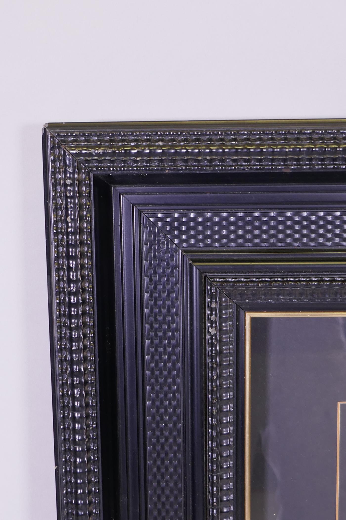 A Dutch ebonised ripple picture frame, with a mount slip, 33cm x 86cm aperture - Image 2 of 2