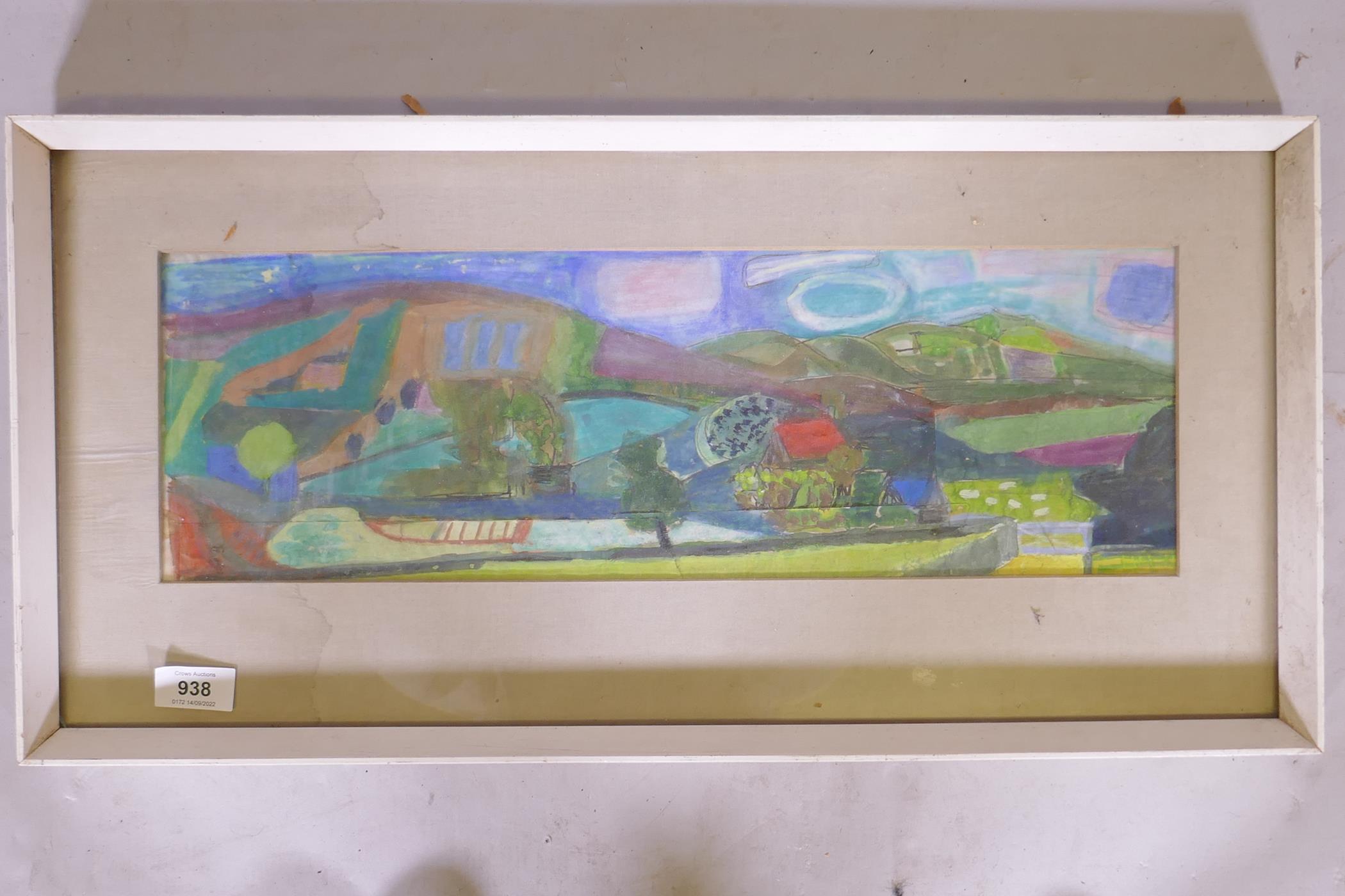 Landscape, mixed media, on paper, unsigned, mid C20th, 50cm x 16cm - Image 2 of 4