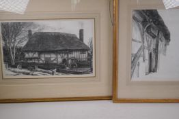 Sir Muirhead Bone, the clergy house, Alfreston, signed pencil sketch, 46cm x 27.5cm, and a detail