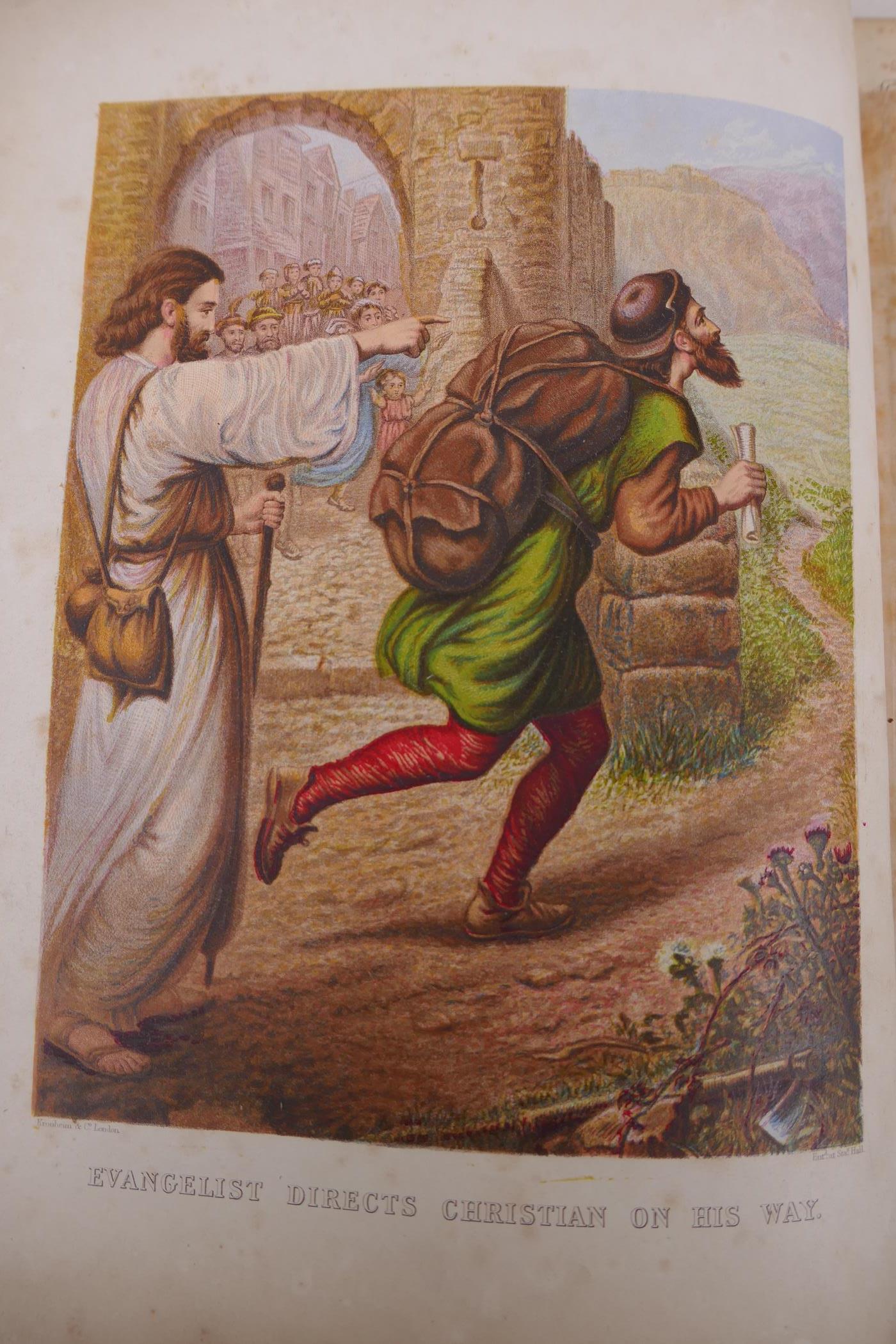 A mid C19th volume, The Works of John Bunyan, with full colour illustrations, leather bound with - Image 4 of 5