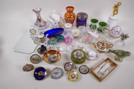 A collection of decorative miniature ceramics and glassware including Minton, Limoges, Swarovski,