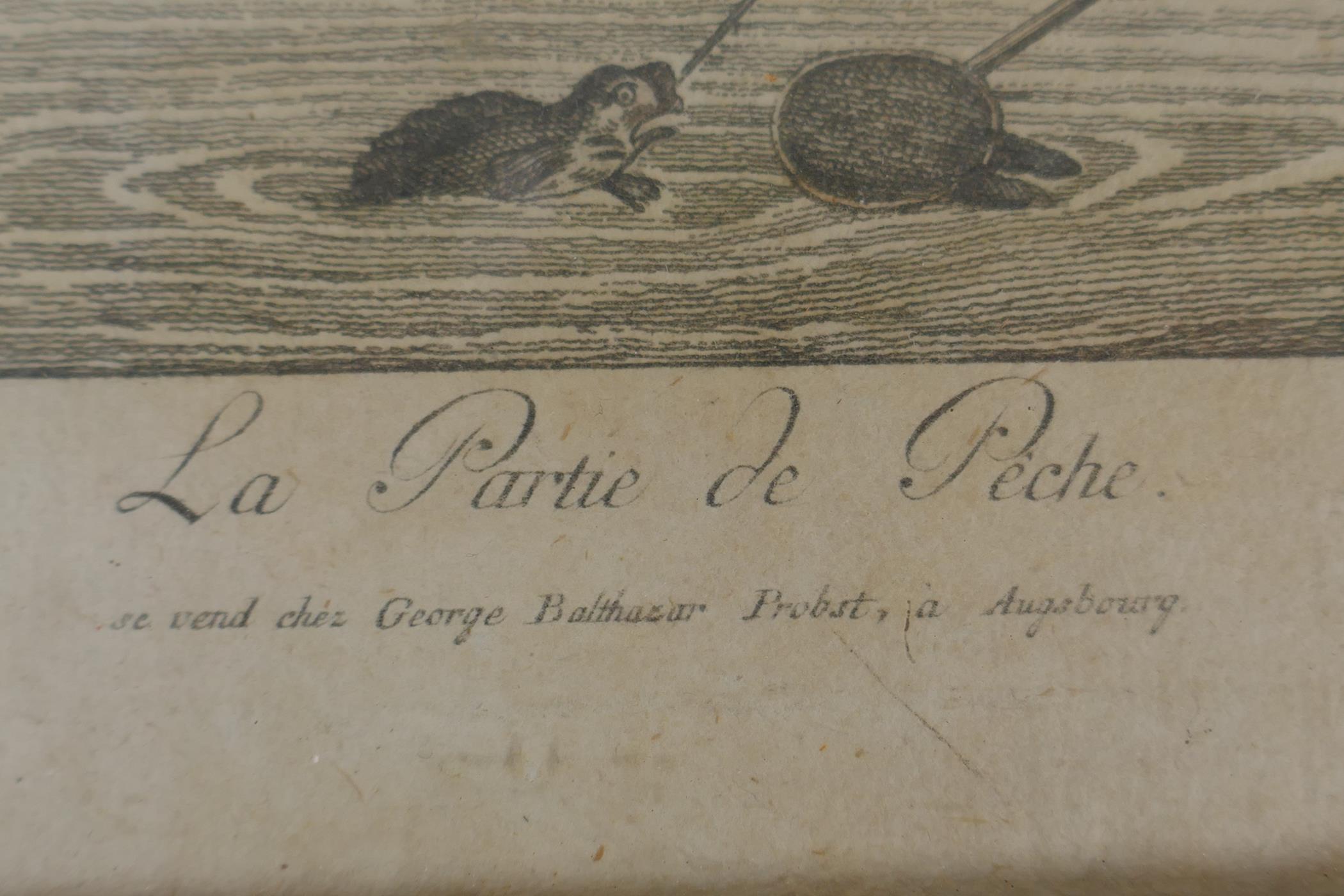 A pair of C18th French handcoloured engravings, La Partie de Peche and La Partie Quarree, - Image 5 of 5
