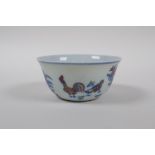 A doucai porcelain chicken bowl, Chinese Chenghua 6 character mark to base