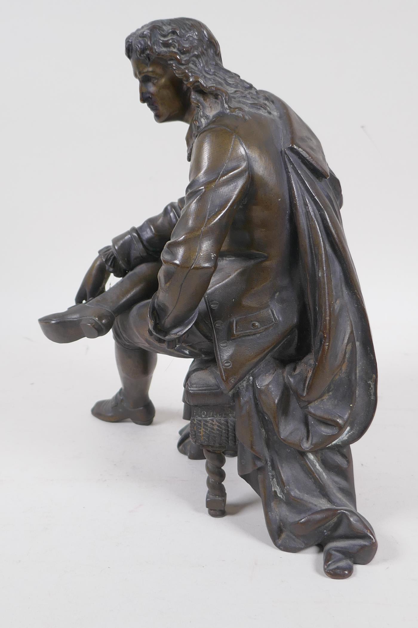 A bronze figure of a seated man in C17th dress, signed Boret?, 24cm high - Image 5 of 6