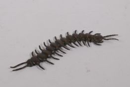 A Japanese Jizai style articulated bronze okimono centipede, 15cm long