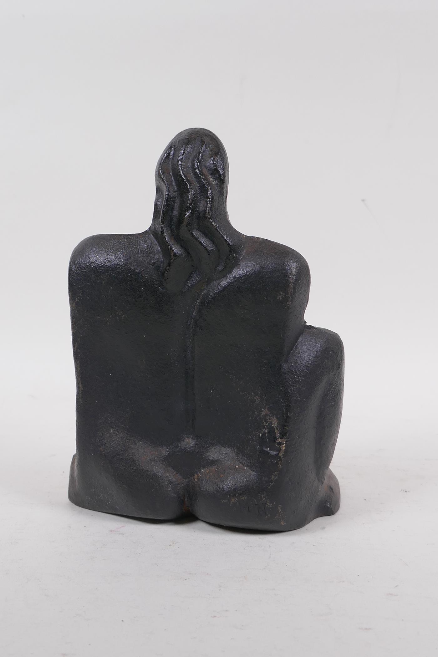 A cast iron figure of a nude in the manner of Henry Moore, stamped M.N., 19cm high - Image 2 of 5