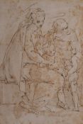 A C16th ink and wash drawing of Mary, Joseph, Jesus and John the Baptist, signed lower left