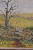 Raymond Hunt, Bodmin landscape, oil on board, signed and labelled verso, 34cm x 44cm
