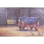 C. Latham, hay cart by an open barn, 40cm x 50cm