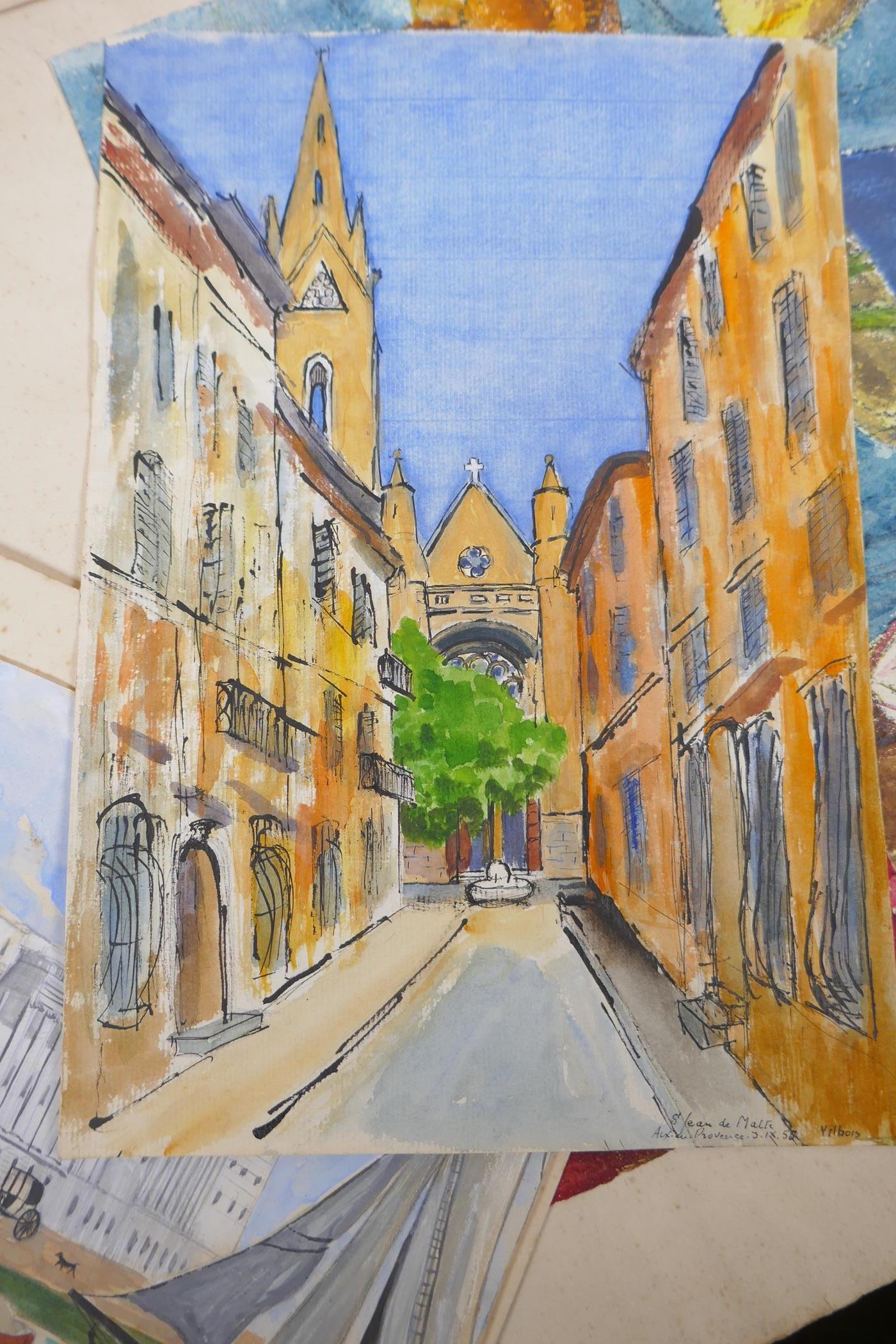 Vilbois, a folio of unframed watercolours including Malta and Paris - Image 3 of 5