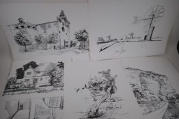 Val Tormey, a collection of ink sketches of churches and other buildings, signed and dated,