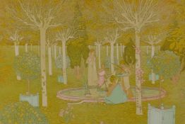 Gaston de Latenay, Le Parc (The Park), framed Art Nouveau print, 33cm x 25cm