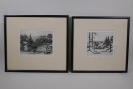 Joy Stewart, The Bridge, andÿ Country Road, two limited edition etchings, 1/25, pencil signed,