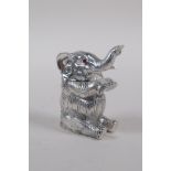 A silver plated vesta case in the form of an elephant, 5cm long