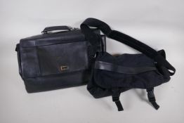 A Hugo Boss leather satchel and a DKNY satchel