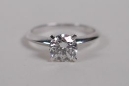 An 18ct white gold diamond solitaire ring, 1.01ct, F/VS2, size N