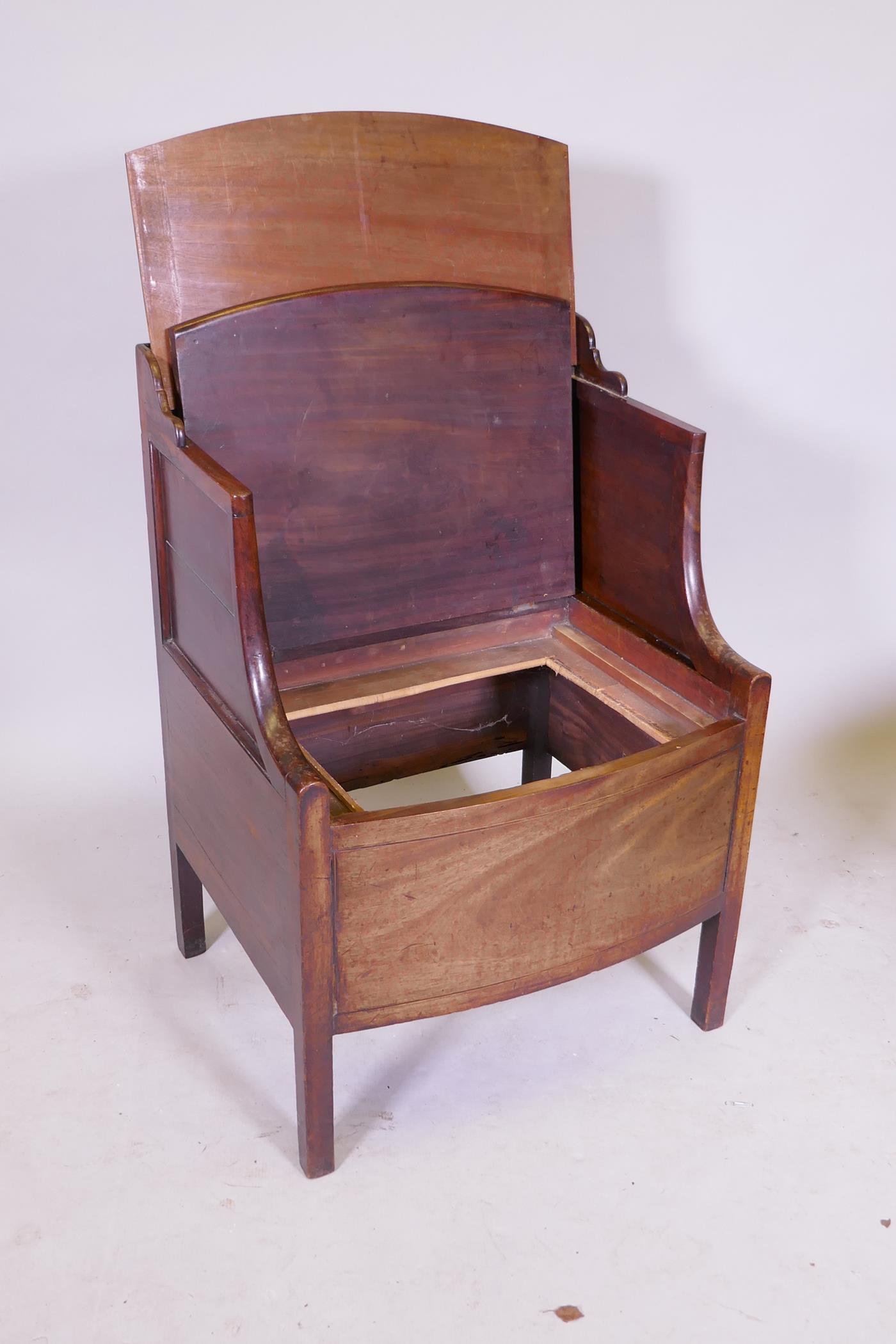 A Georgian mahogany Gillows style bedside bowfront commode, with banded inlay, adapted, 57cm x 50cm, - Image 3 of 3