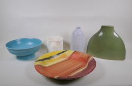 A collection of decorative pottery to include a Habitat vase and charger, a Wedgwood keith murray