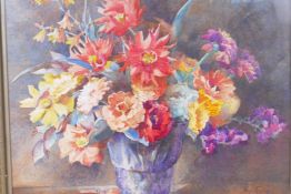Vera Fidgeon, September Bouquet, signed exhibition label verso, watercolour, 44cm x 37cm