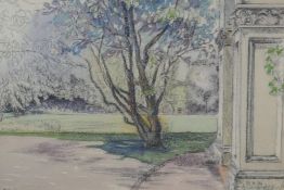Kay Calcutt, tree by an archway, watercolour and charcoal on paper, 51cm x 38cm