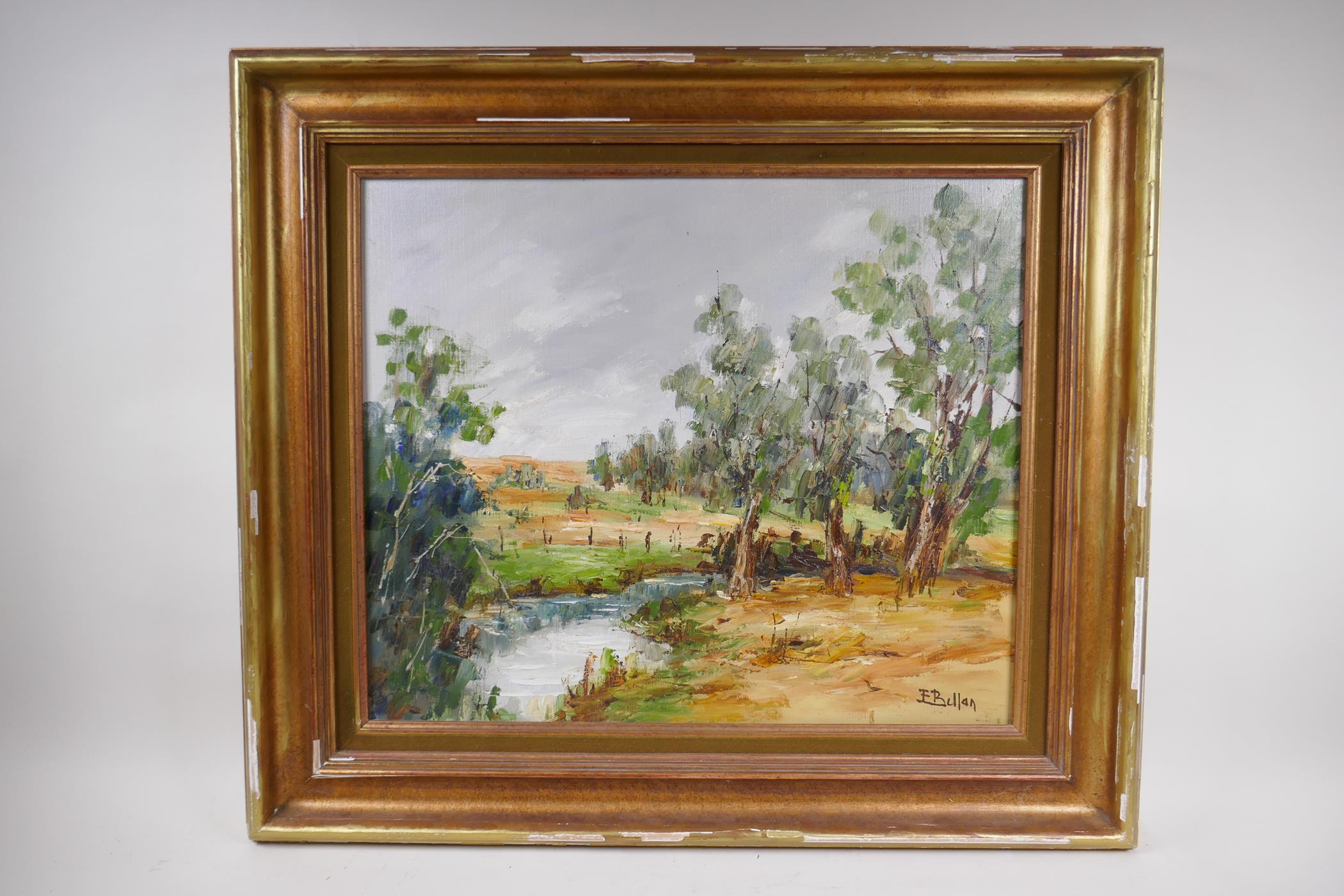 Etienne Bellan, (French, 1922-2000), landscape with a stream, possibly French Africa, 55cm x 46cm - Image 2 of 3
