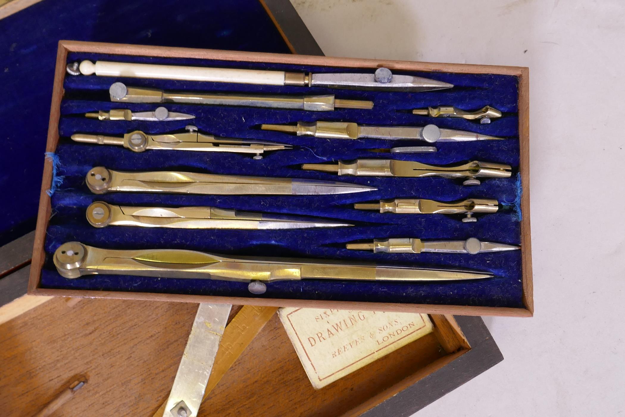 A Victorian rosewood cased set of compasses and draughtsman's instruments, 21cm x 12cm x 14cm - Image 2 of 3