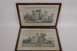 A pair of C18th French handcoloured engravings, La Partie de Peche and La Partie Quarree,