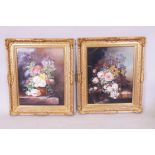 Susan Park, still life, flowers, a pair of oils on panel, signed, 40cm x 50cm