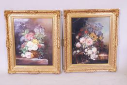 Susan Park, still life, flowers, a pair of oils on panel, signed, 40cm x 50cm