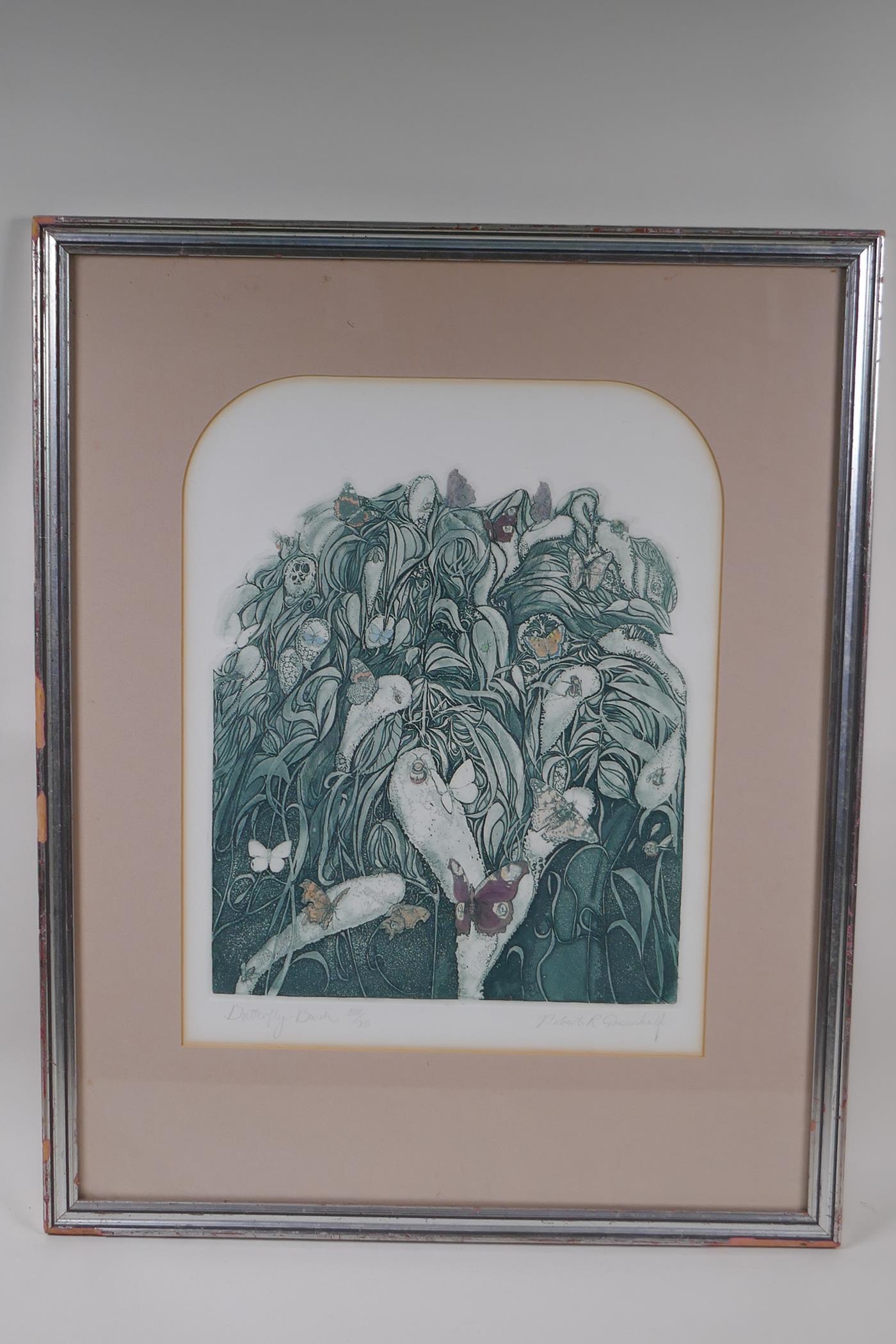 Robert R. Greenhalf, butterfly bush, limited edition etching, 55/75, pencil signed, 29cm x 32cm - Image 2 of 6