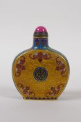 A Chinese cloisonne snuff bottle with bat and auspicious symbol decorated, seal marks to base, 8