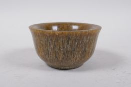 A Chinese faux horn libation cup, 9cm diameter