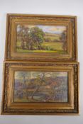 Arnold Hyneman, a pair of landscape scenes, oils on board, 21 x 12cm