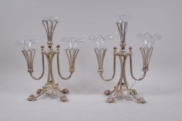 A pair of silver plated epergnes with acanthus decoration, 27cm high