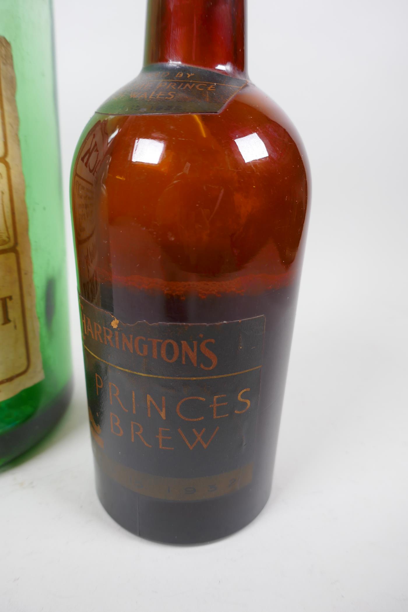 Three collector's bottles, a Charrington's Princes Brew Beer bottle with contents, a large Dry Sac - Image 2 of 5