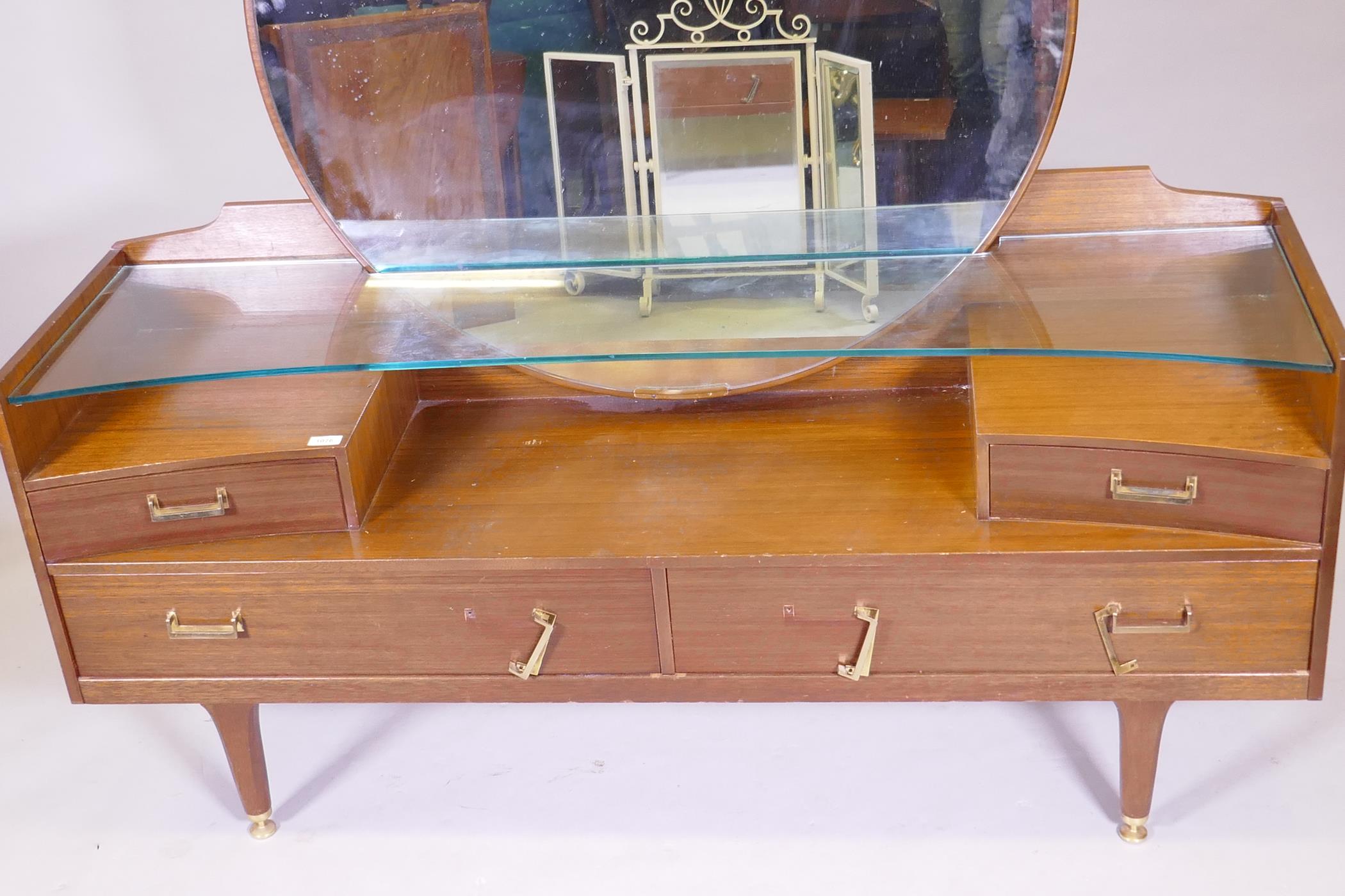 A 1960s E. Gomme G-Plan Mainstream dressing table with large circular mirror, model 1910L, 153cm x - Image 2 of 2