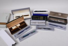 An Aurora old plated silver fountain pen, a Messenger fountain pen with tortoiseshell effect f